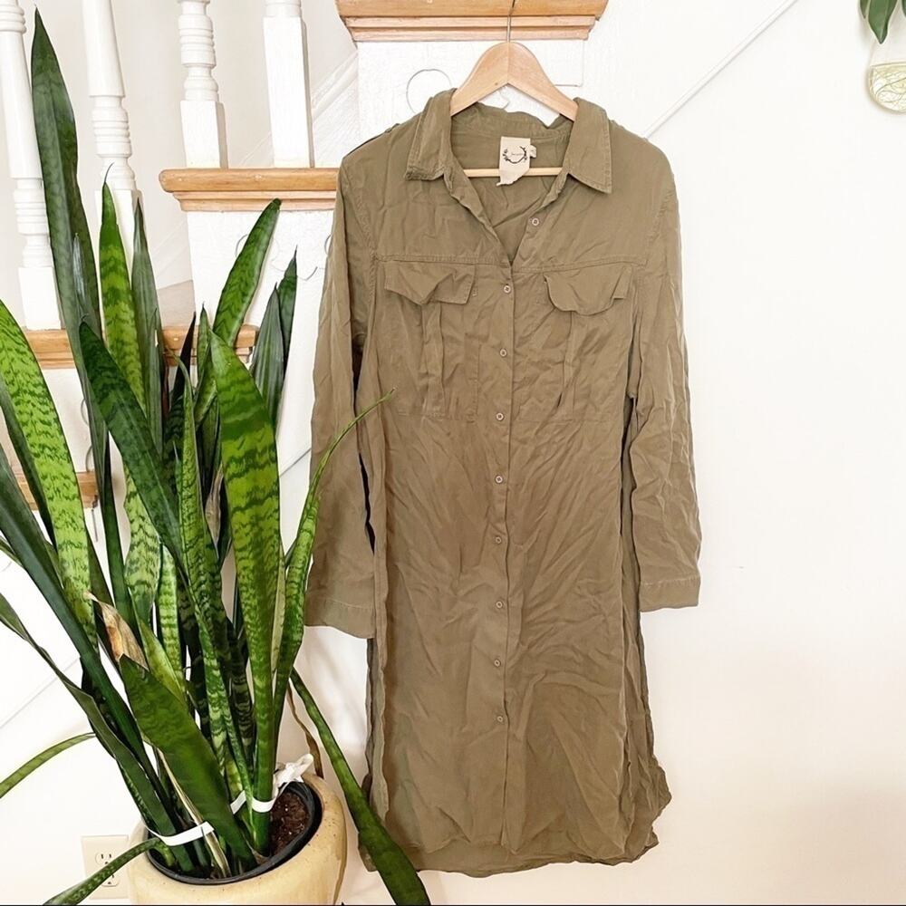 Sea Gypsies Tan Lyocell Button-Up Open Sides Shirt Dress Size Small